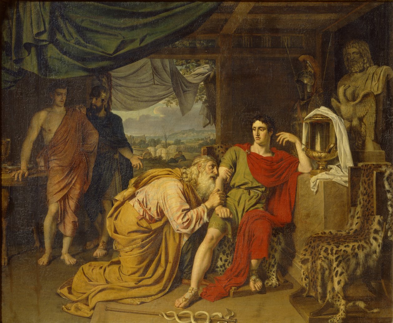 Priamos bønfalder grædende til Achilles og tigger om Hectors krop, 1824 af Alexander Andreyevich Ivanov