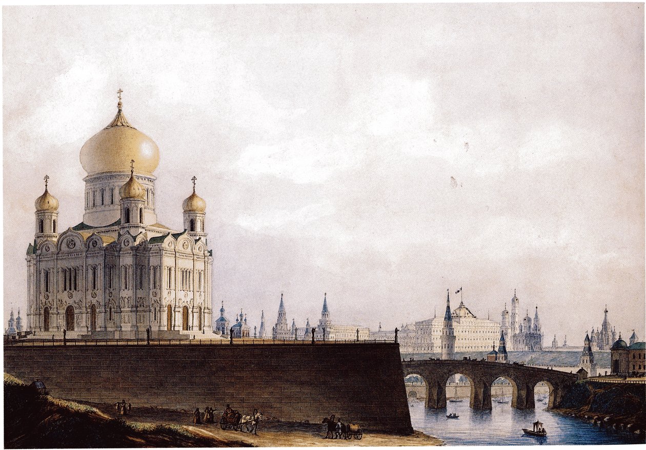 Frelserens katedral med udsigt over Kreml i Moskva, 1836-1837 af Alexander Andreyevich Thon