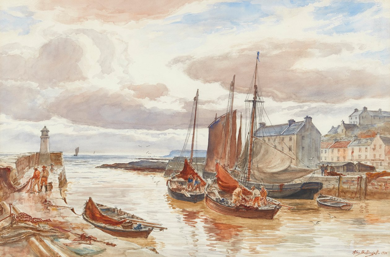 Pittenweem Harbor (blyant og akvarel) af Alexander Ballingall