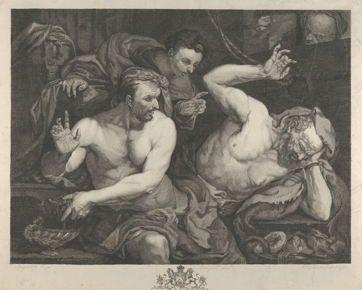 Joseph fortolker drømmene om Faraas øverste butler og bager, 1766. af Alexander Bannerman