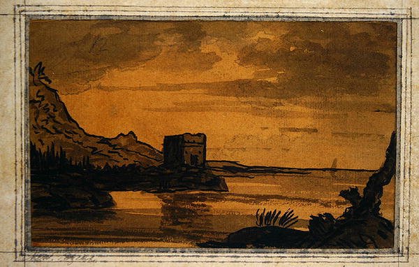 Klassisk landskab (akvarel på papir) af Alexander Cozens
