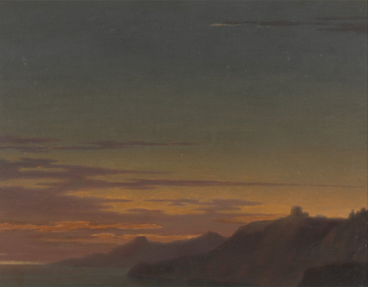 Lukning af dagen- Solnedgang på kysten af Alexander Cozens