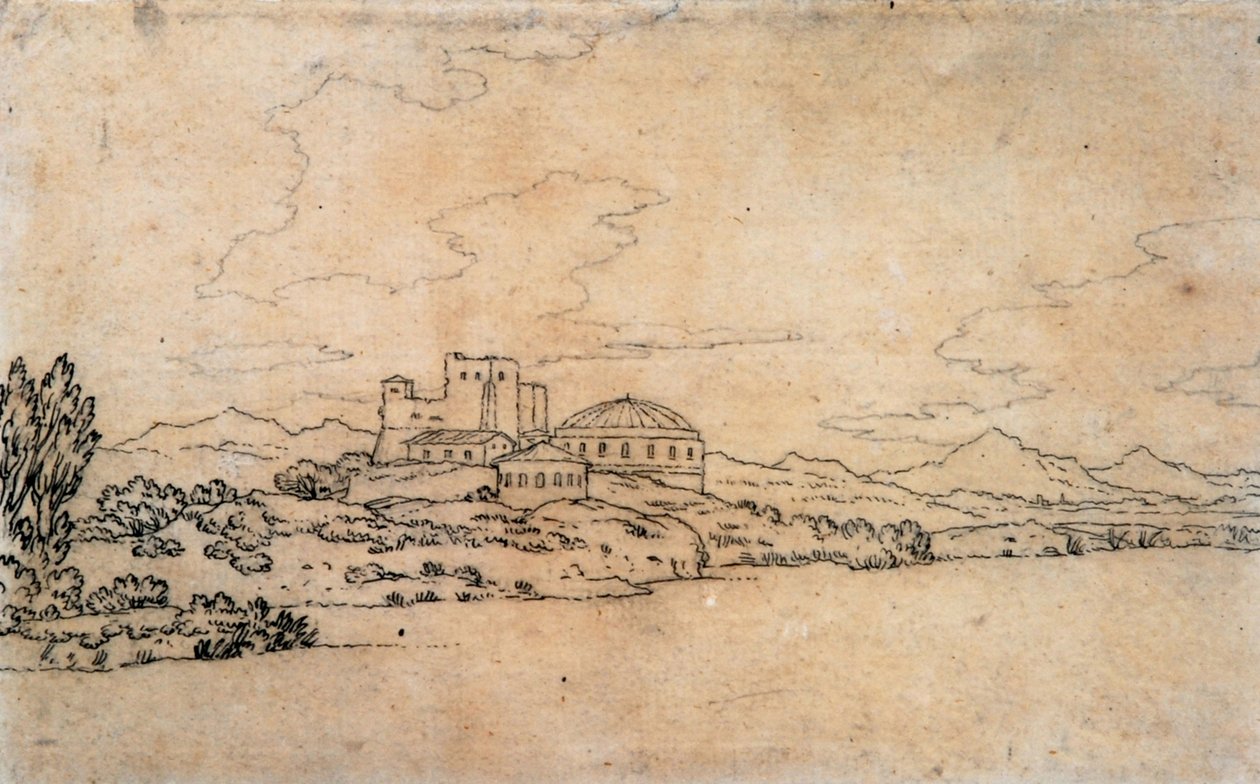 Italian Landscape with Domed Buildingdani af Alexander Cozens
