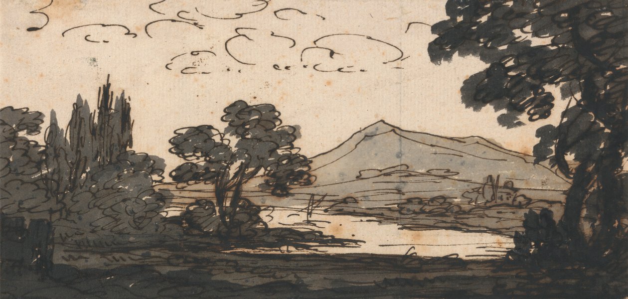 Landskab med bjerg og sø af Alexander Cozens