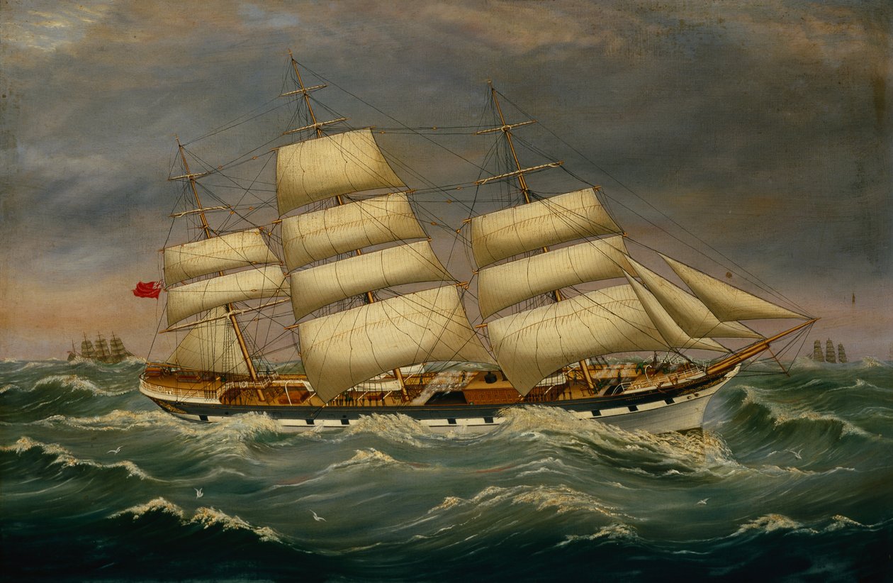 The Three Masted Clipper Benleuch in a Swell (olie på lærred) af Alexander Cromarty