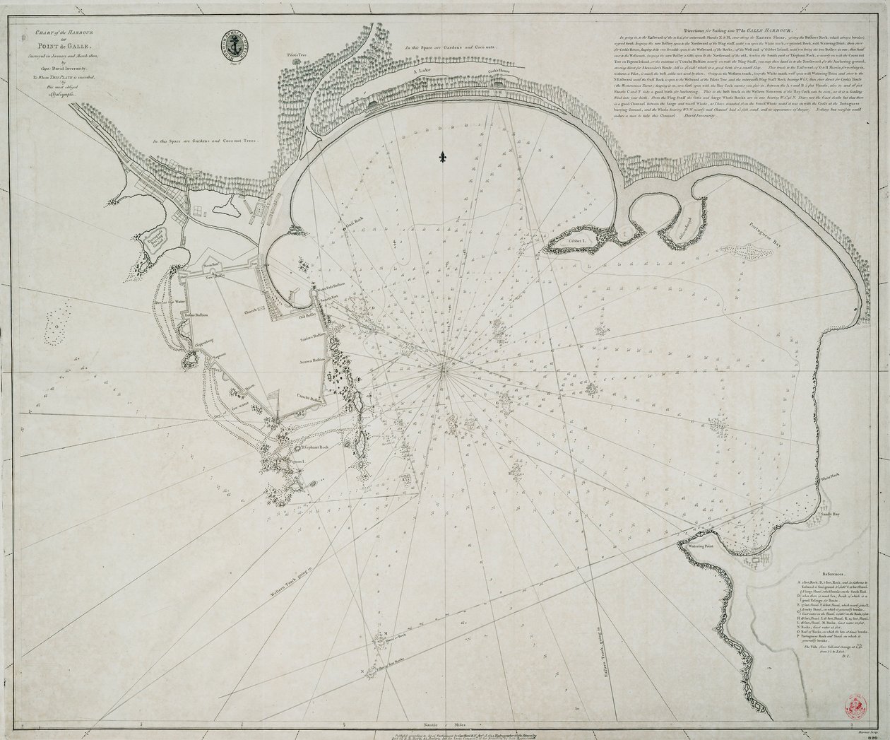 Kort over havnen i Point de Galle. Opmålt i januar og marts 1800 af kaptajn David Inverarity. Til hvem denne plade er indskrevet, af hans mest taknemmelige A.Dalrymple. af Alexander Dalrymple