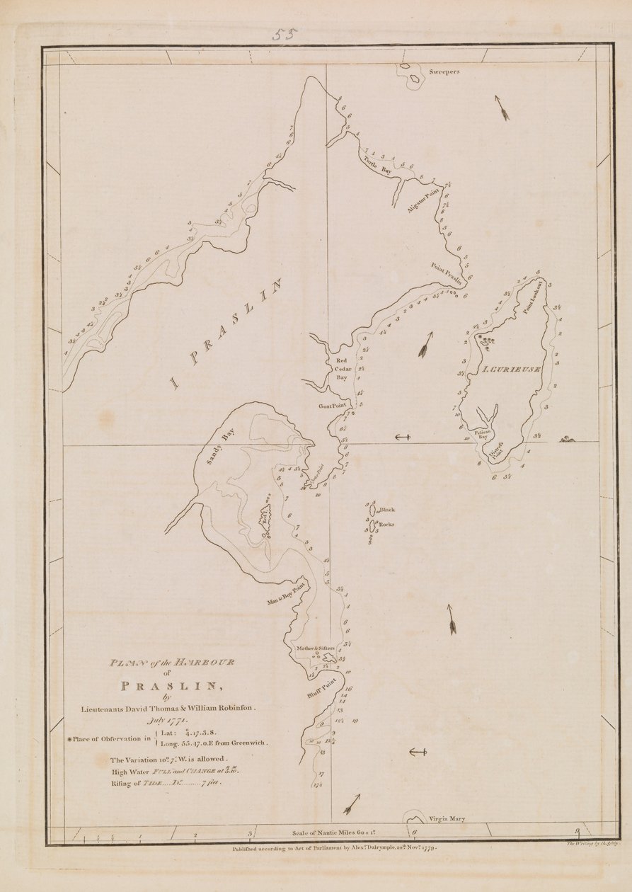 Plan over havnen i Praslin, slutningen af det 18. til begyndelsen af det 19. århundrede (papir) af Alexander Dalrymple