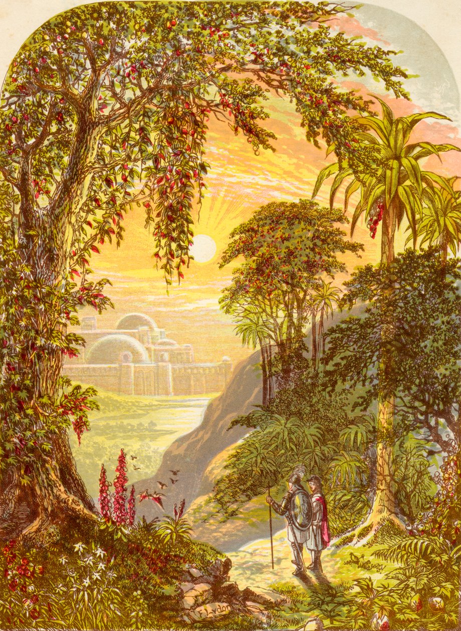 Christian and Hopeful in the land of Beulah, fra The Pilgrims Progress af John Bunyan, udgivet ca. 1880 af Alexander Francis Lydon