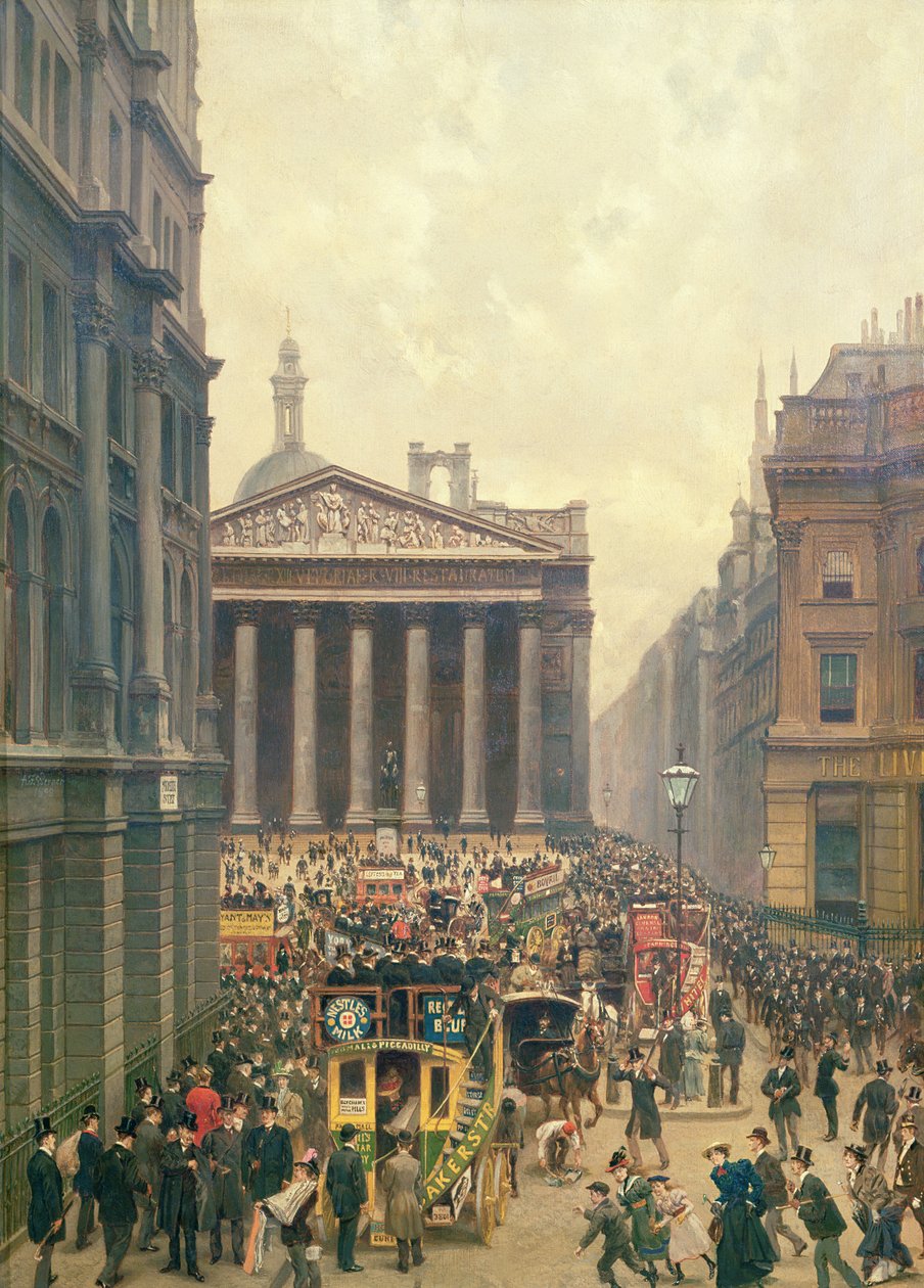 Rush Hour ved Royal Exchange fra Queen Victoria Street, 1904 af Alexander Friedrich Werner