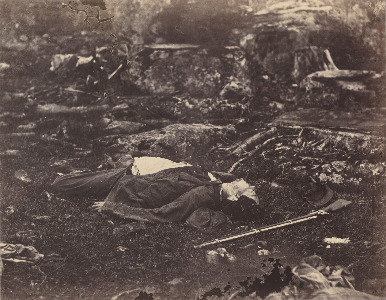 En skarpskyttes sidste søvn, Gettysburg, Pennsylvania, juli 1863 (foto) af Alexander Gardner