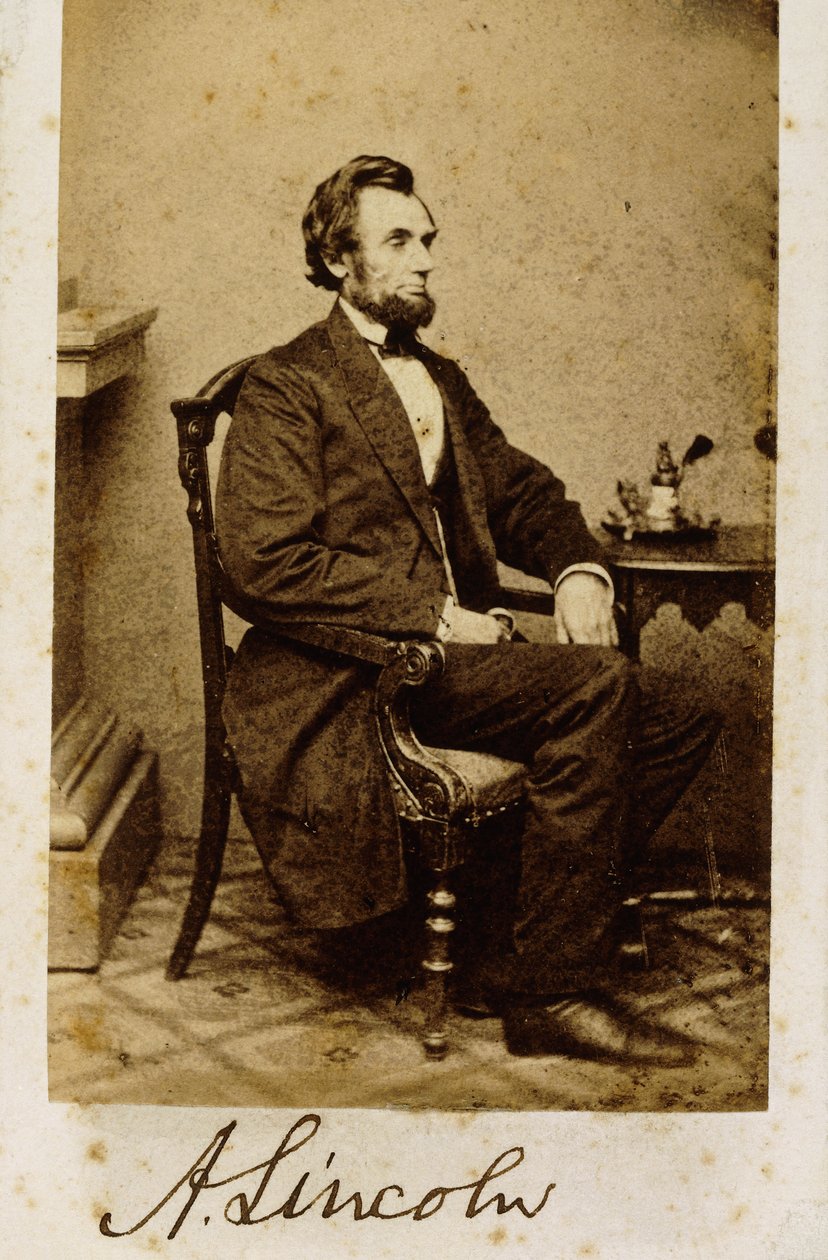 Et signeret carte-de-visite fotografi af Abraham Lincoln, 1861 af Alexander Gardner