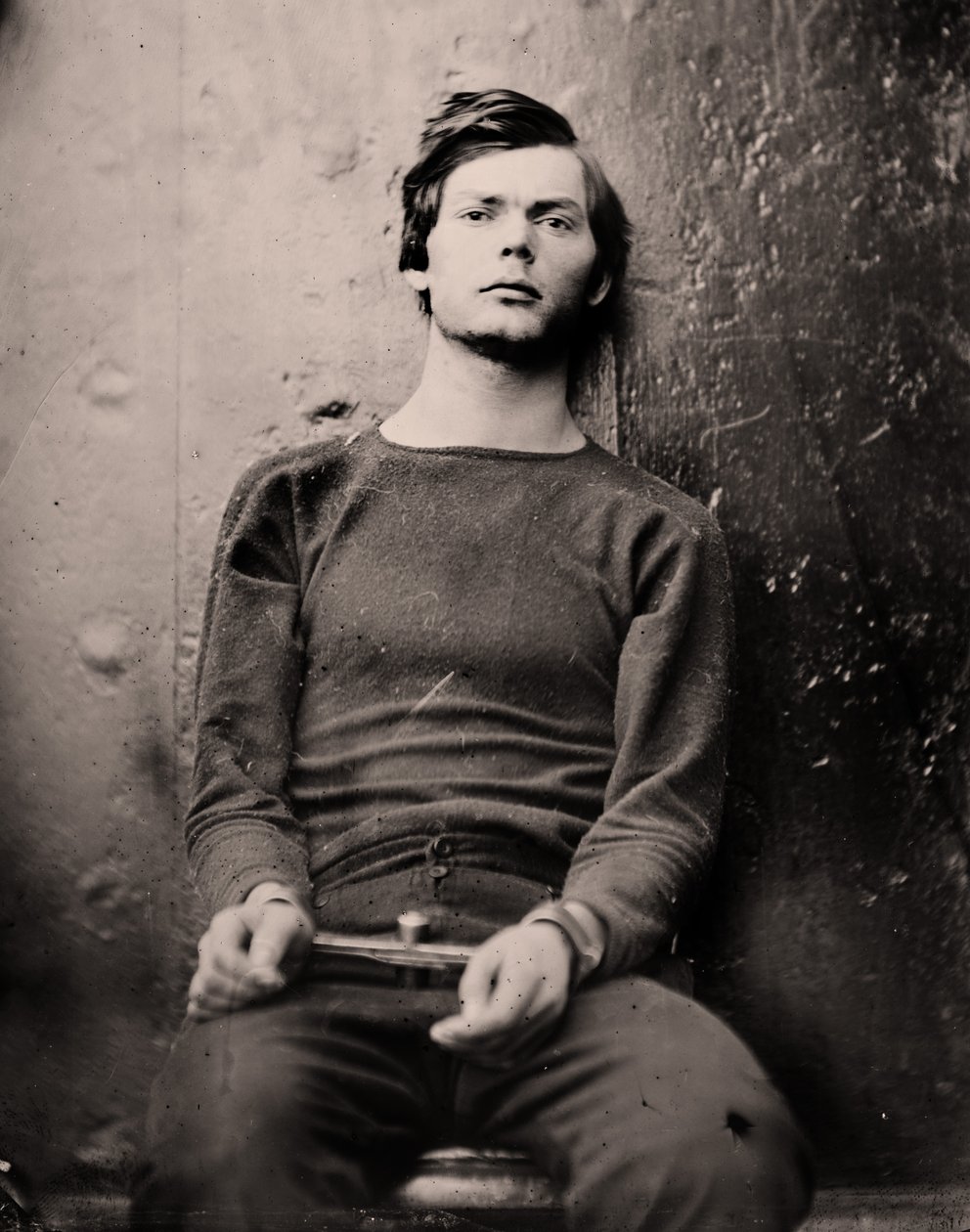 Lewis Powell i håndledsjern ombord på USS Saugus, 1865 af Alexander Gardner