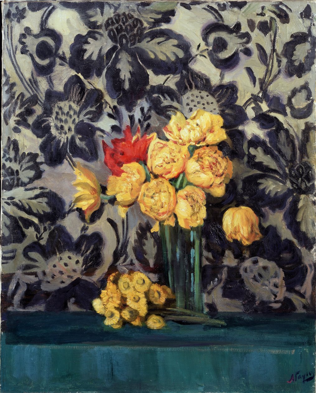 ""Blomster, gul på sort"" Maleri af Alexander Gaush (1873-1947) ca. 1916 Regional Art Gallery, Vologda af Alexander Gaush
