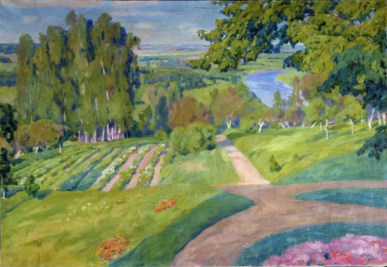 En landejendom. Maleri af Alexander Fyodorovich Gaush (1873-1947), olie på lærred, ca. 1910, russisk kunst, art nouveau. Regionalt M.Vrubel Kunstmuseum, Omsk (Rusland). af Alexander Gaush