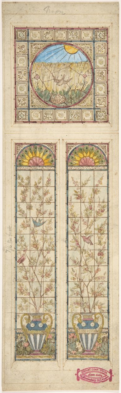 Design til et farvet glasvindue, 1866-92. af Alexander Gibbs