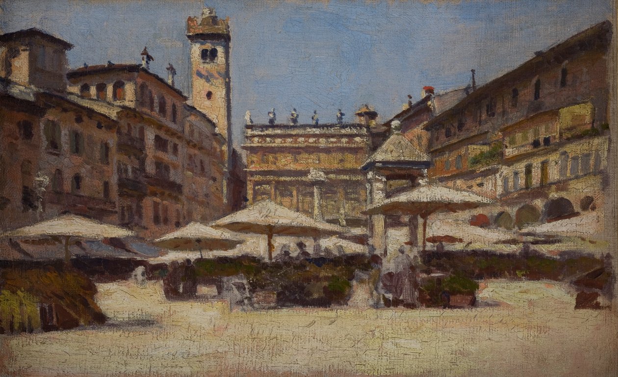 Piazza delle Erbe i Verona, ca. 1900 (olie på lærred) af Alexander Gierymski