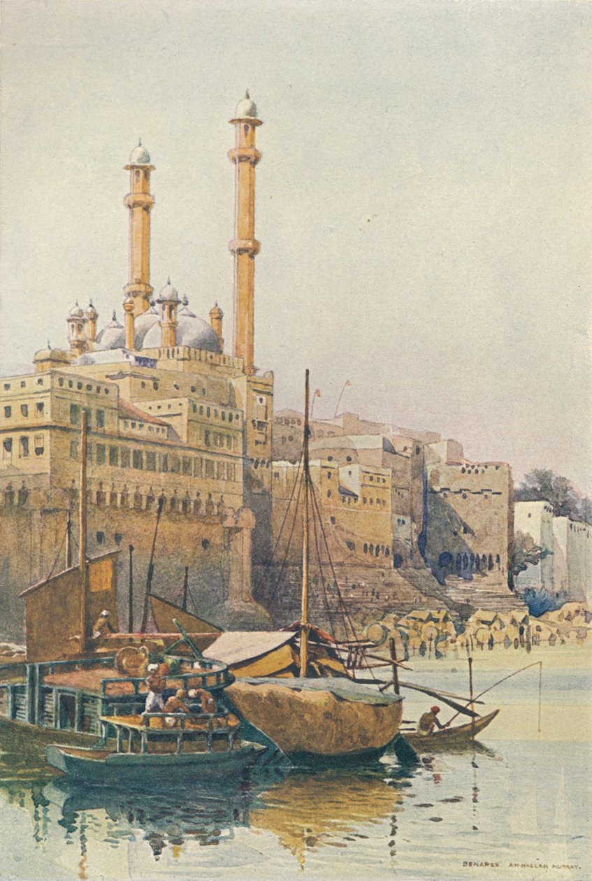 The Ghats Below Aurangzebs Mosque, Benares, c1880 1905. af Alexander Henry Hallam Murray