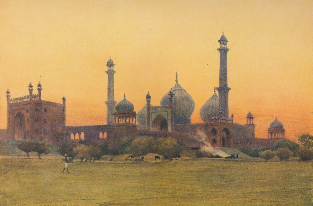 The Jumma Musjid, Delhi - Ved solnedgang, c1880 1905. af Alexander Henry Hallam Murray