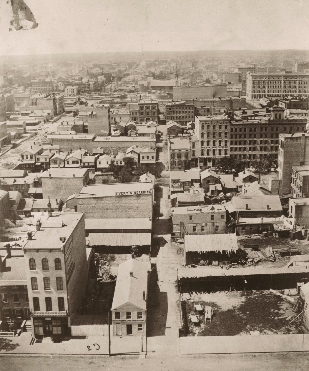 Udsigt mod vest fra kuppelen på retsbygningen i Chicago, 1858 af Alexander Hesler