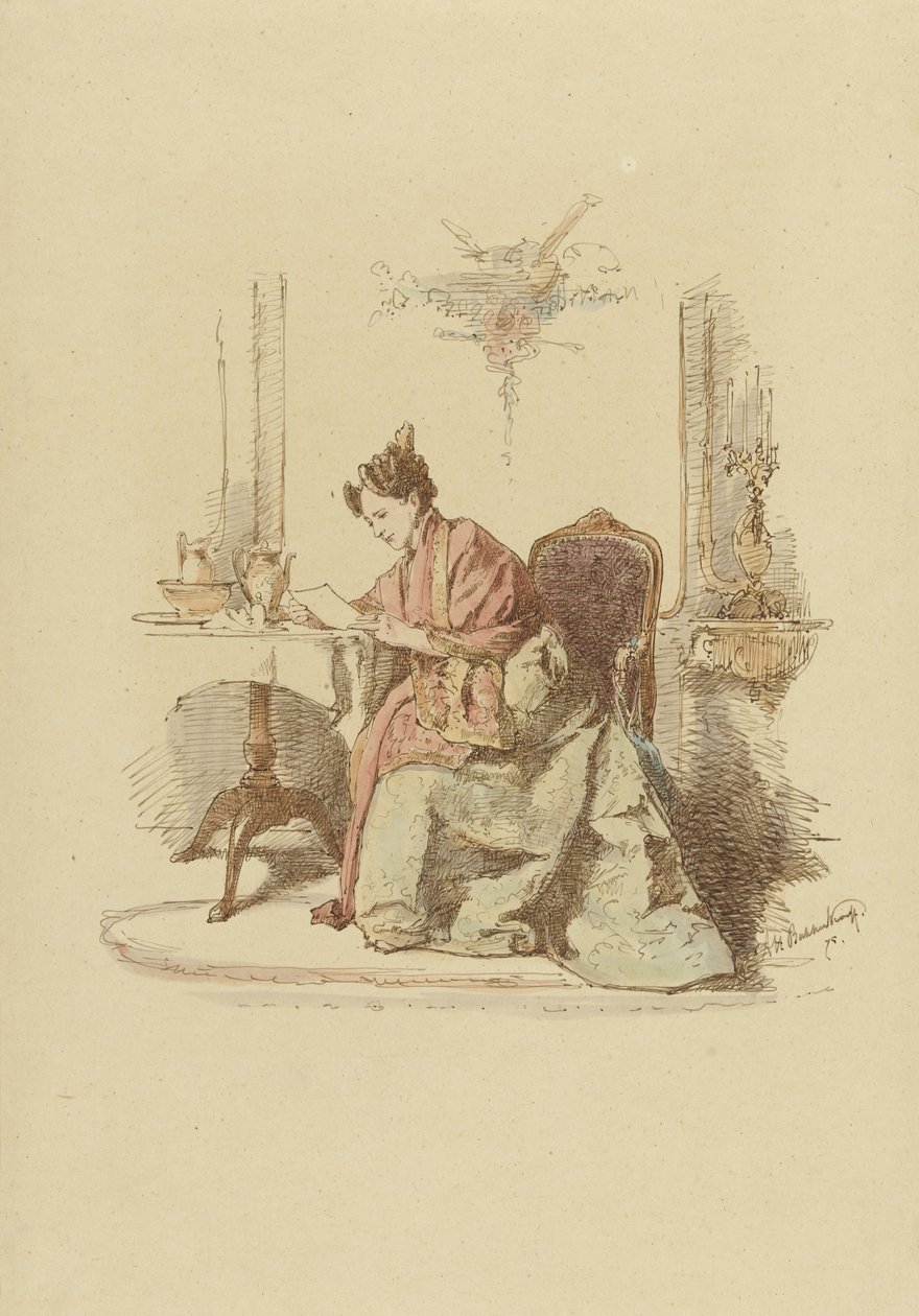 Kvinde læser et brev ved et bord af Alexander Hugo Bakker Korff