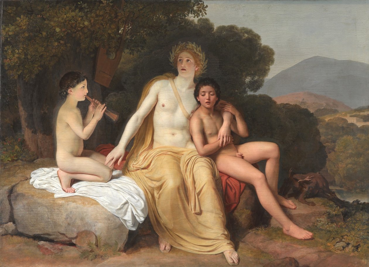 Russisk: "Apollo, Hyacinthus og Cyparissus laver musik og synger" Apollo, Hyacinthus og Cyparissus laver musik og synger af Alexander Ivanov
