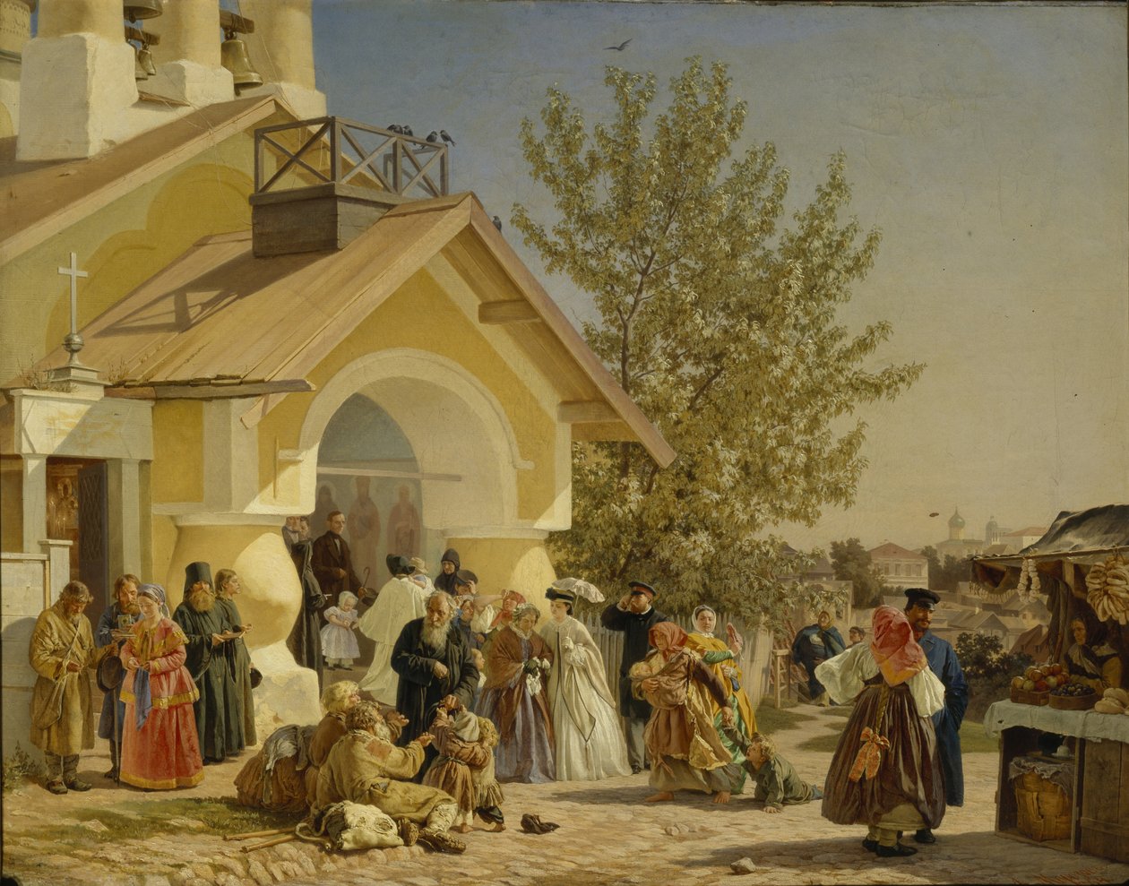 Kommer ud af en kirke i Pskov, 1864 af Alexander Ivanovich Morozov