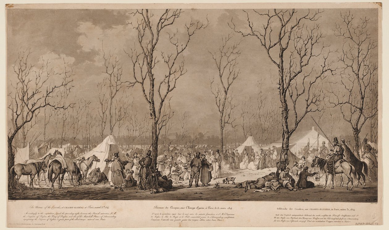 Kosakkernes bivuak på Avenue des Champs-Elysées i Paris marts 1814, 1814 af Alexander Ivanovich Sauerweid