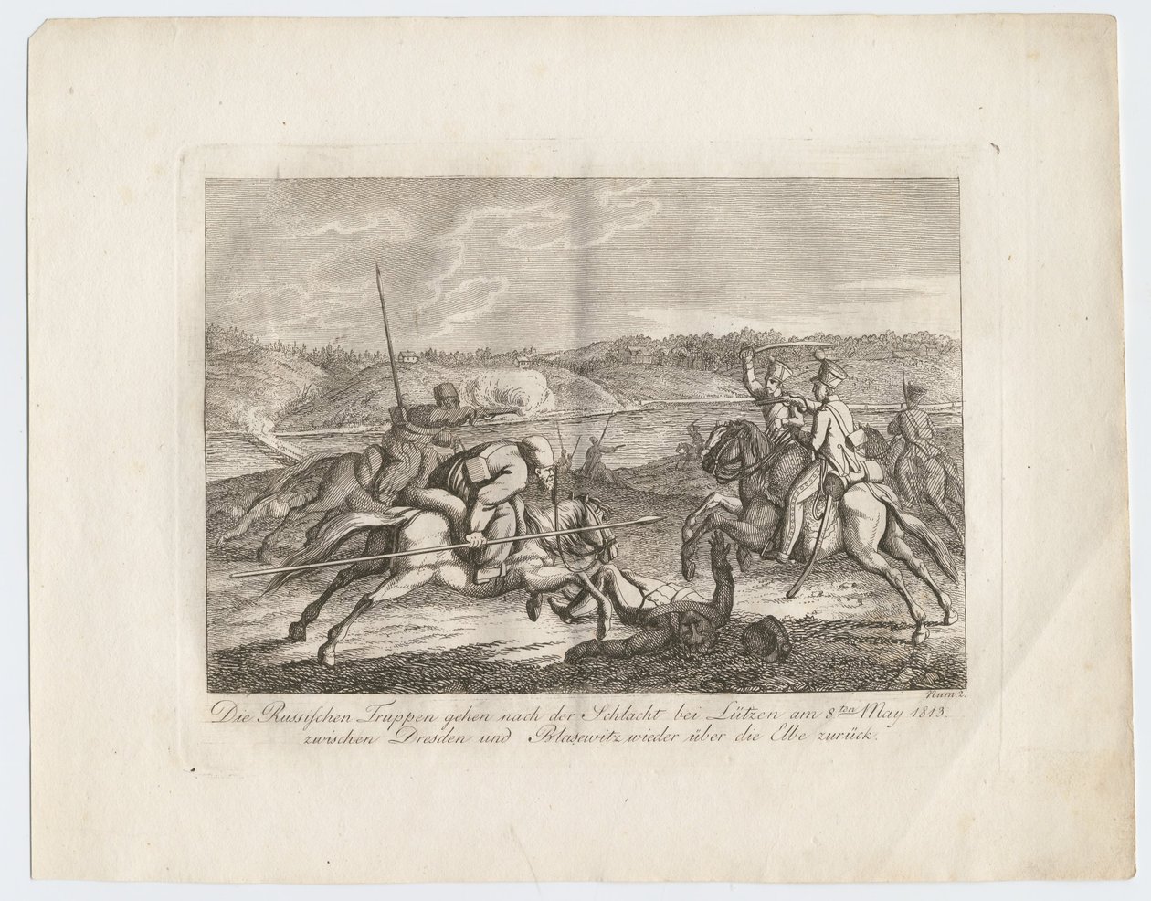 Russiske tropper går efter slaget ved Lutzen tilbage over Elben, 1813 af Alexander Ivanovich Sauerweid