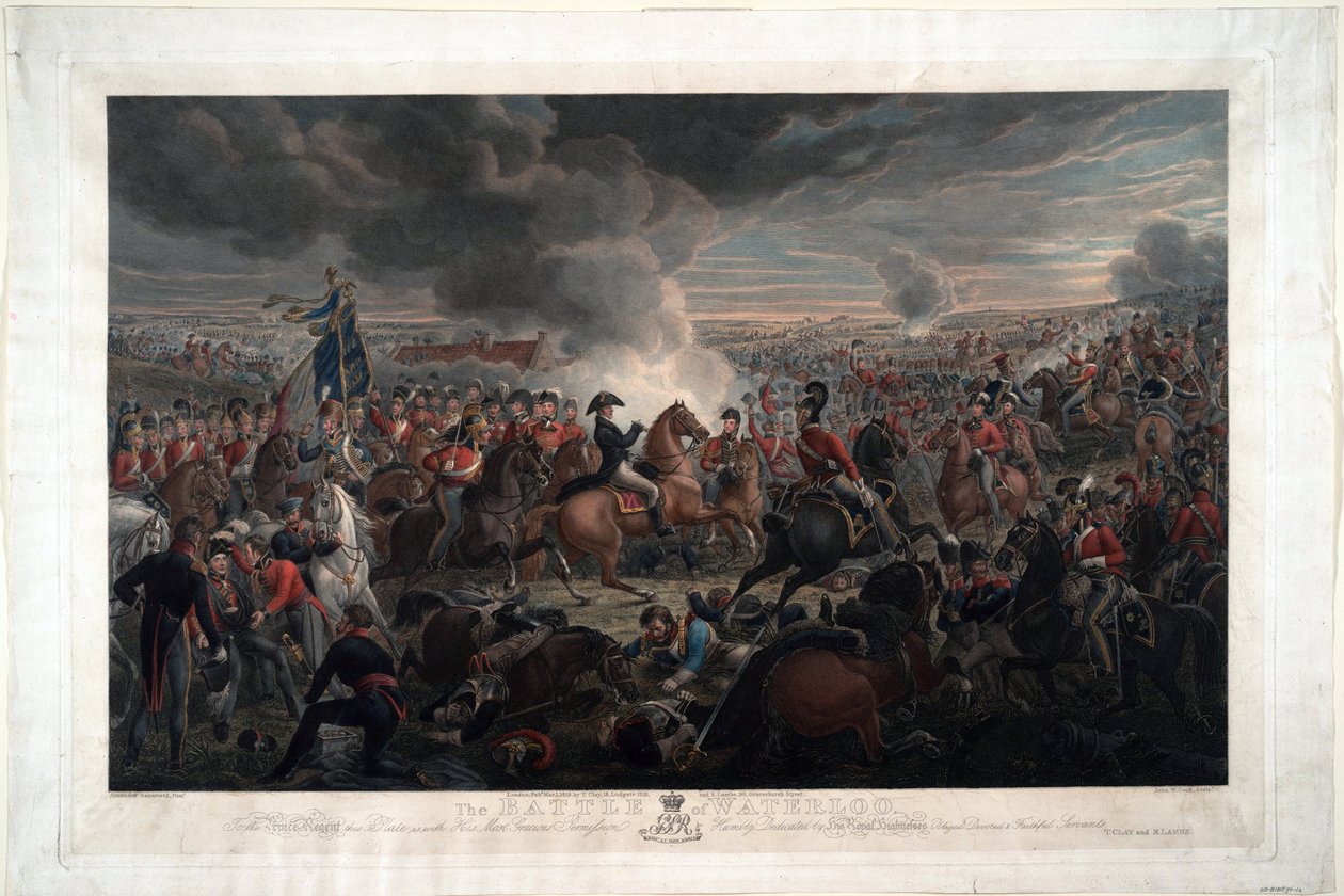 Slaget ved Waterloo - Sauerweid, Alexander Ivanovich (1783-1844) - 1819 - Radering, akvarel - 61,6x91,3 - Privat samling af Alexander Ivanovich Sauerweid