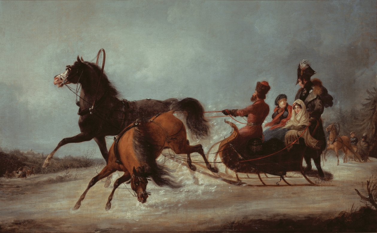 Kejserinde Elizabeth i en slæde (olie på lærred) af Alexander Ivanovich Sauerweid