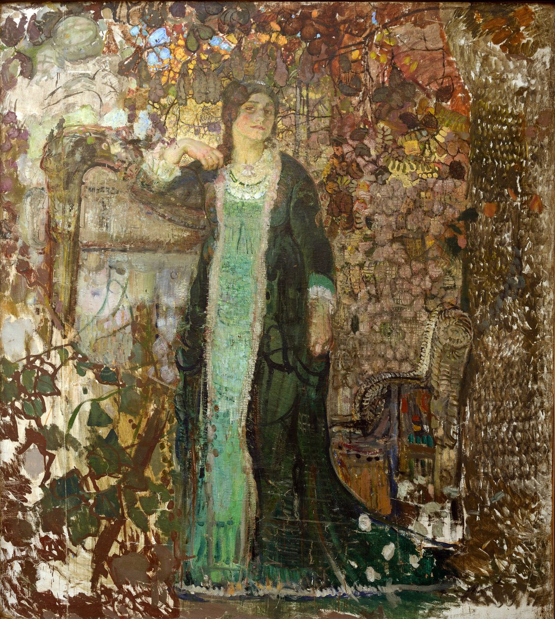 Harpespiller. Portræt af Tatiana Sergeevna Bartseva (1886-1984) af Savinov, Alexander Ivanovich (1881-1942) af Alexander Ivanovich Savinov
