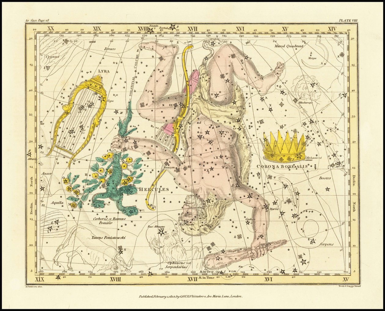 1822 - Alexander Jamieson - Corona Borealis, Hercules og Cerberus og Lyra af Alexander Jamieson