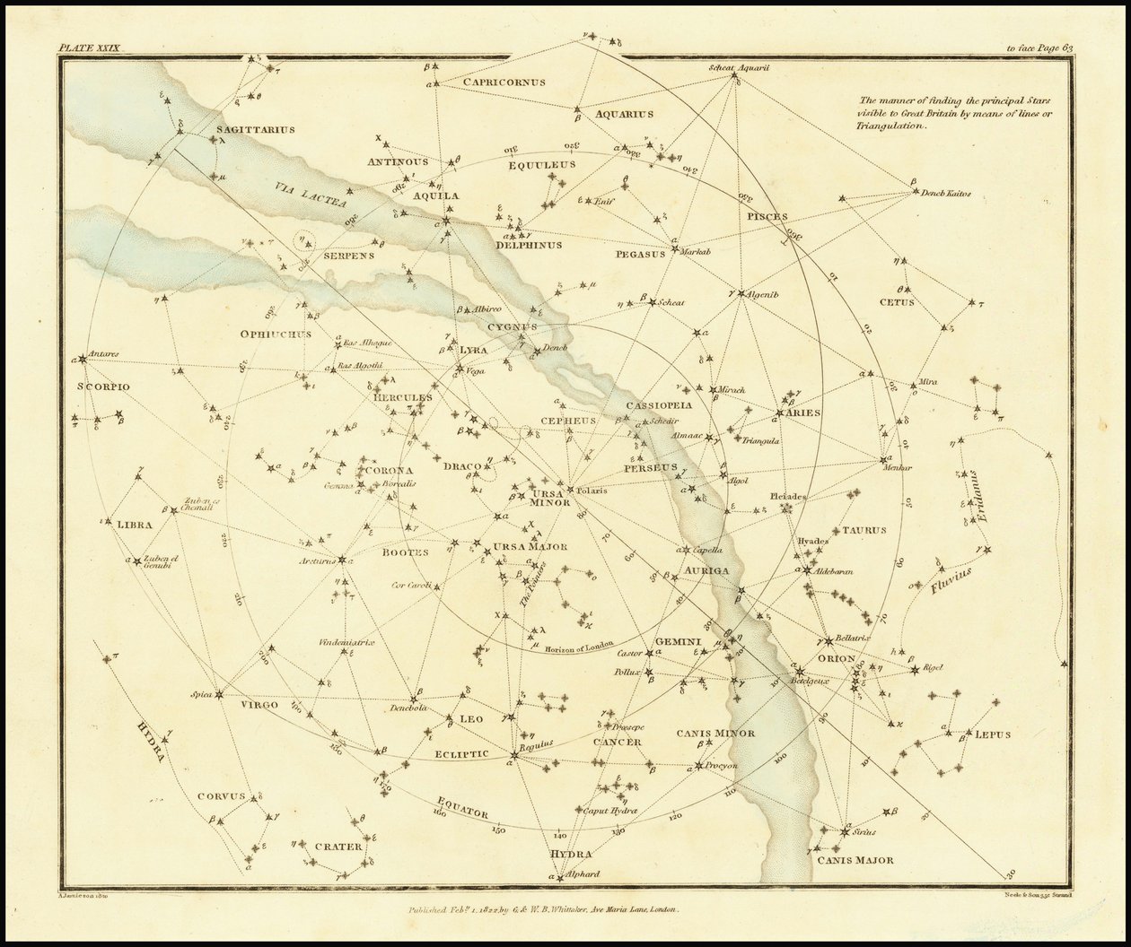 1822 - Alexander Jamieson - Måden at finde de vigtigste stjerner, der er synlige i Storbritannien, ved hjælp af linjemålinger eller triangulering af Alexander Jamieson