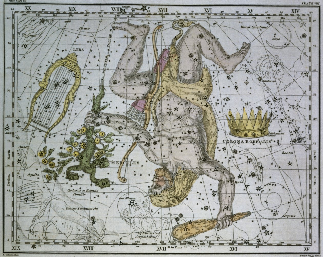 Herkules, fra "A Celestial Atlas", udgivet i 1822 af Alexander Jamieson