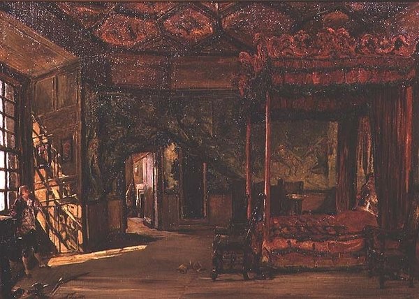 Queen Marys soveværelse, Holyrood (olie) af Alexander Jnr. Fraser