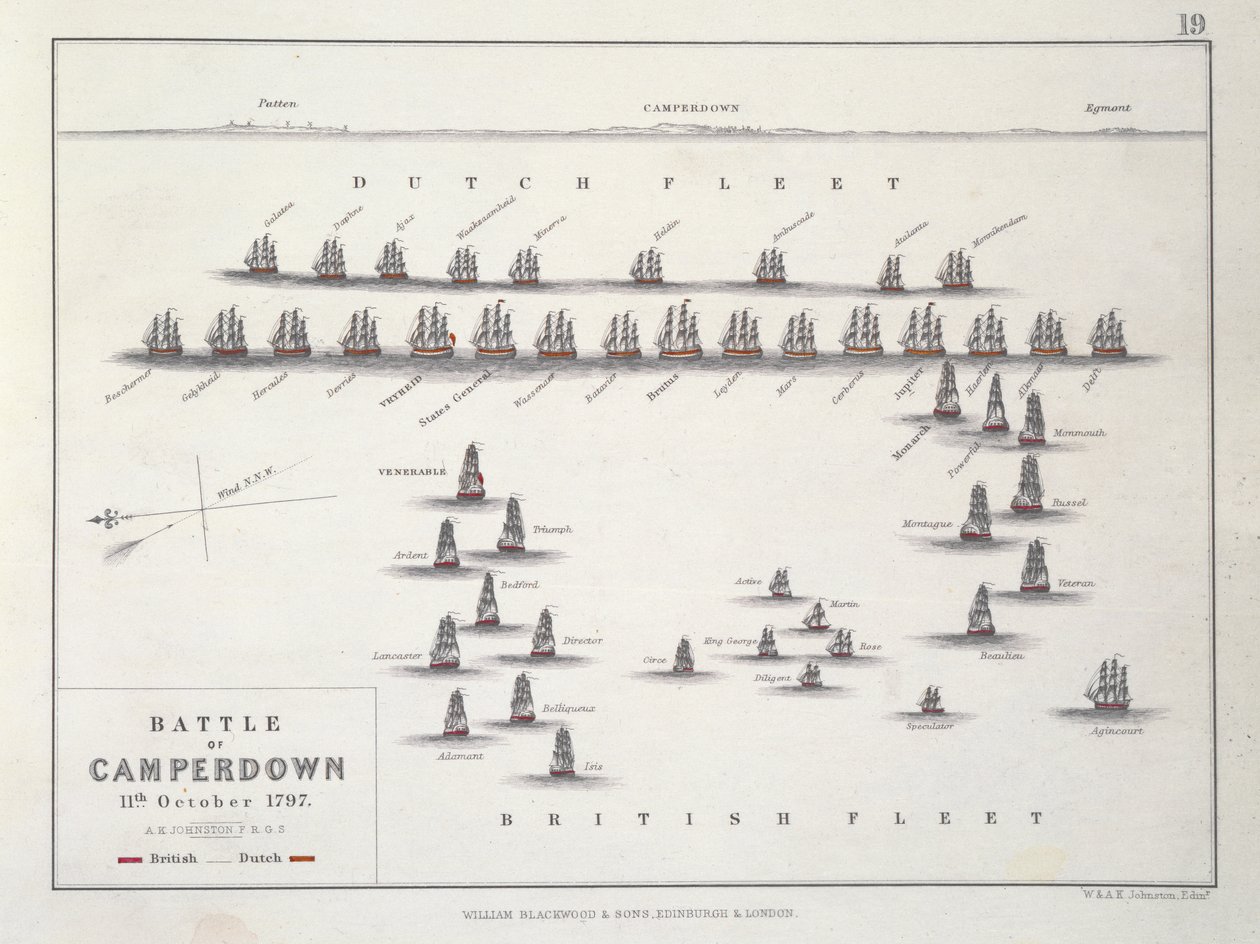 Plan for slaget ved Camperdown, 11. oktober 1797, ca. 1830