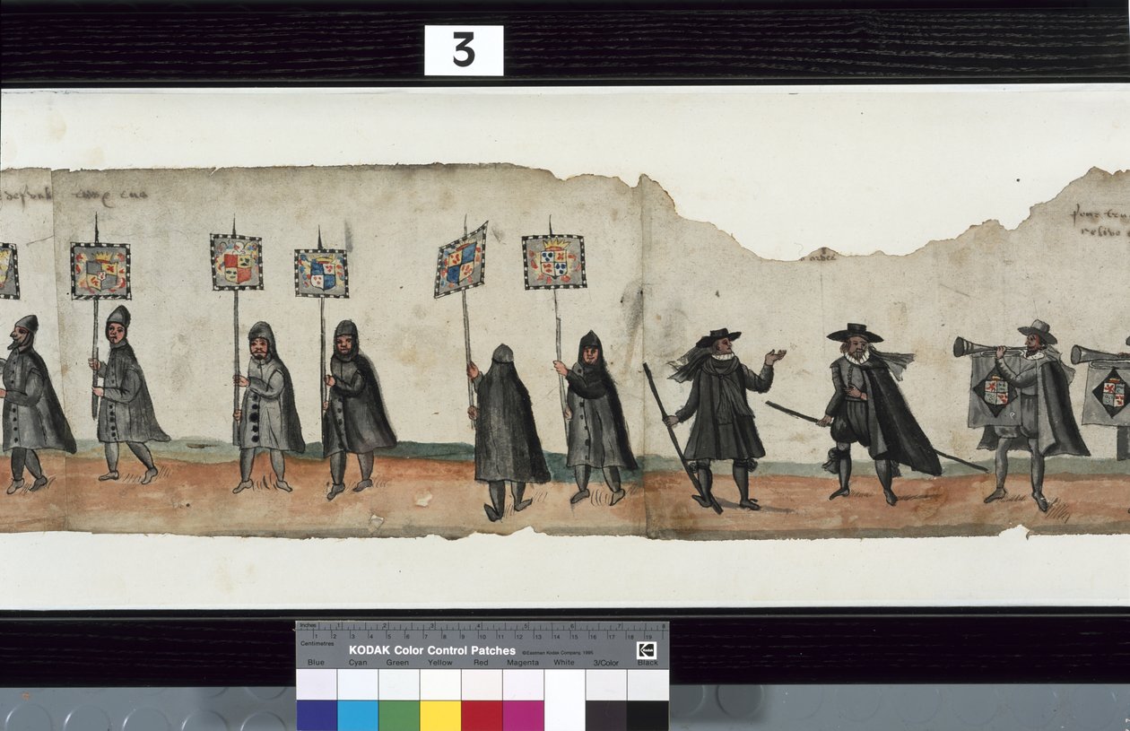 Detalje fra The Huntly Funeral Procession, der siges at være blevet brugt til obsequies af George 1st, Marquess of Huntly af Alexander Kincaid