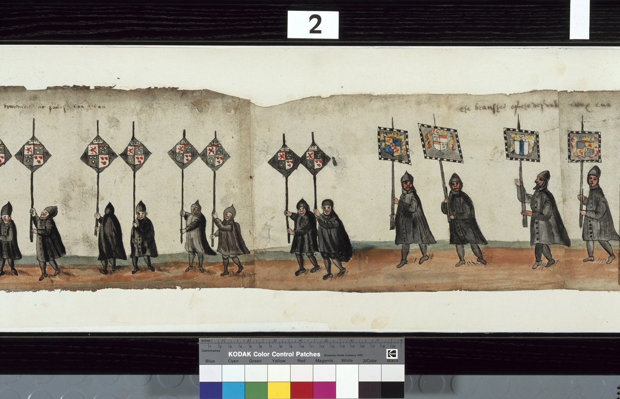 Detalje fra The Huntly Funeral Procession, der siges at være blevet brugt til obsequies af George 1st, Marquess of Huntly af Alexander Kincaid