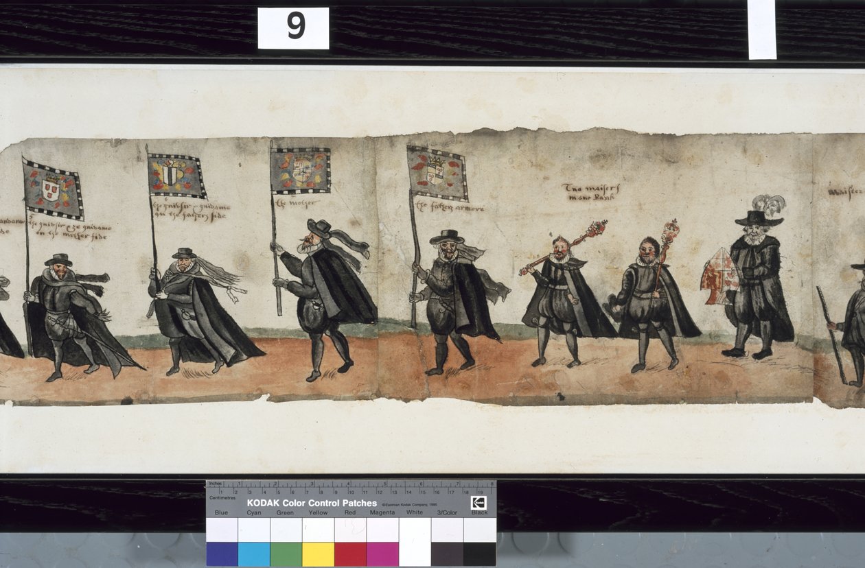 Detalje fra The Huntly Funeral Procession, der siges at være blevet brugt til obsequies af George 1st, Marquess of Huntly af Alexander Kincaid