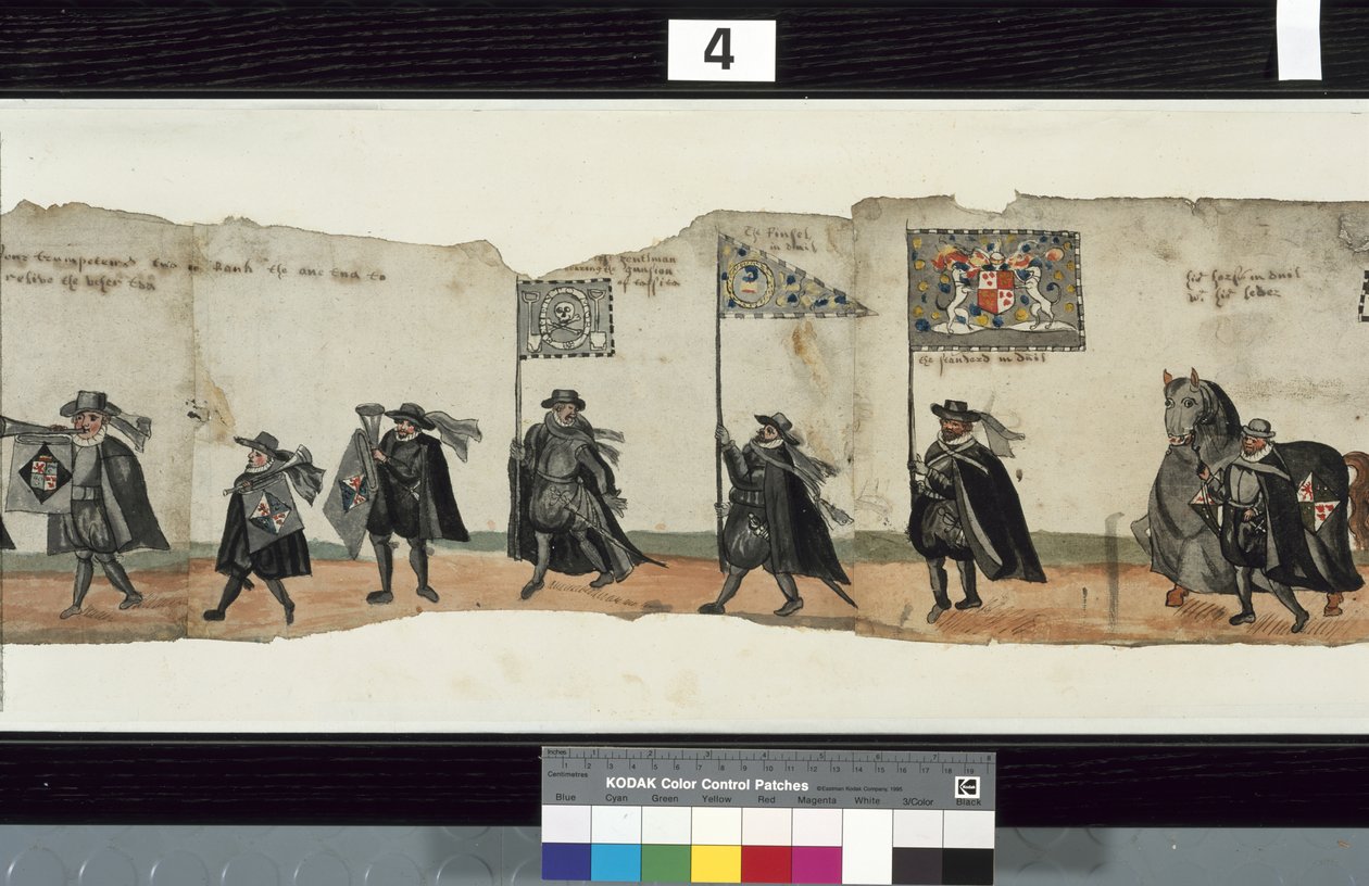 Detalje fra The Huntly Funeral Procession, der siges at være blevet brugt til obsequies af George 1st, Marquess of Huntly af Alexander Kincaid