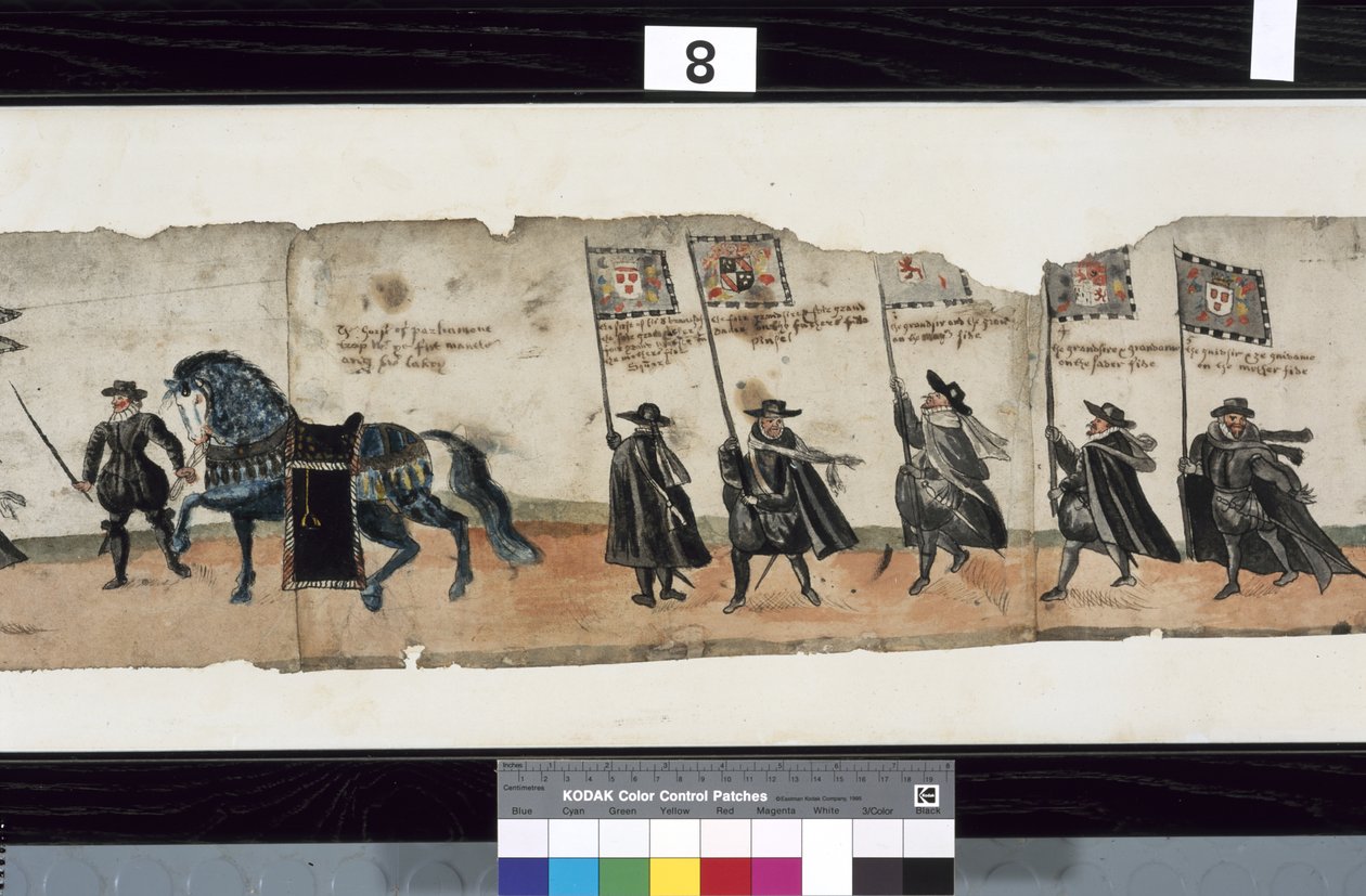 Detalje fra The Huntly Funeral Procession, der siges at være blevet brugt til obsequies af George 1st, Marquess of Huntly af Alexander Kincaid