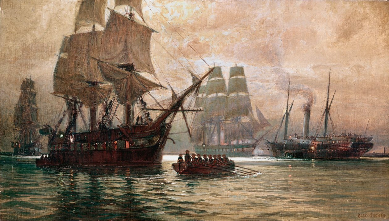 Østrigske skibe under blokaden af Venedig ... (maleri på lærred) af Alexander Kirchner