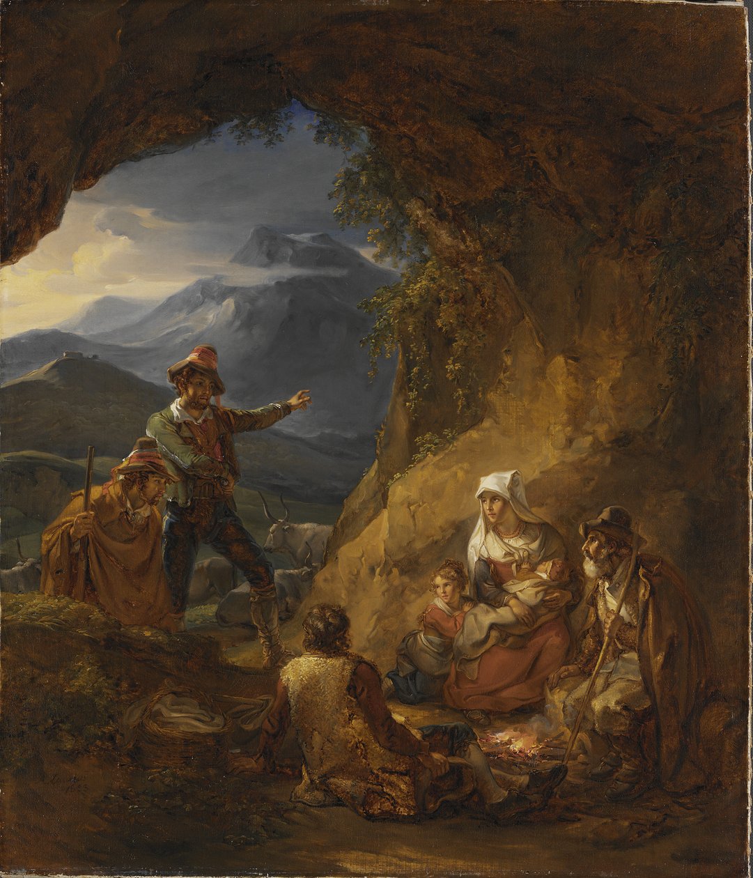 Banditter på vej ind i en hyrdebolig, 1823 af Alexander Lauréus