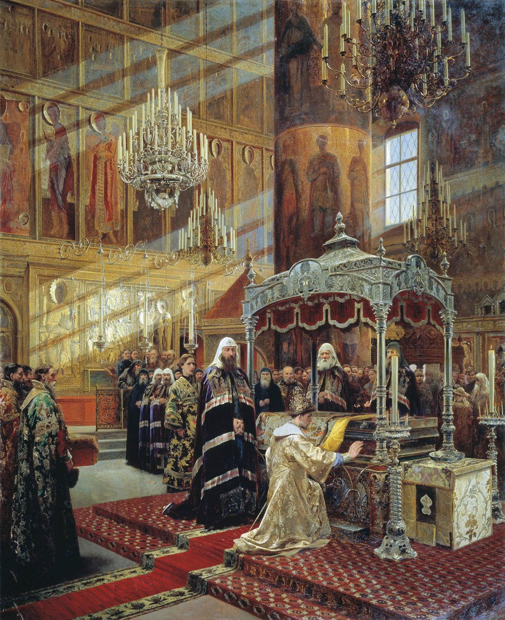 Tsar Alexis og patriark Nikon ved kisten for metropolit Philip af Moskva, 17. århundrede 1886 af Alexander Litovchenko