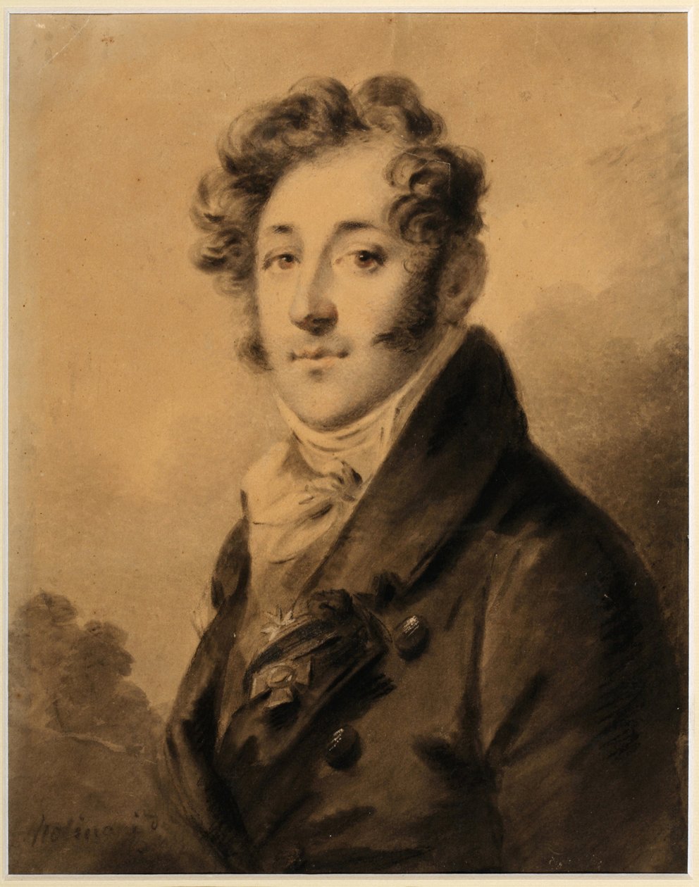 Portræt af Konstantin Yakovlevich Bulgakov (1782-1835) - Værk af Alexander (Alexandre) Molinari (1772-1831), Sanguine og kridt på papir, ca. 1800, 28x22,3 cm - (Portræt af Konstantin Yakovlevich Bulgakov, Sanguine, sort kridt hvid farve på af Alexander Molinari