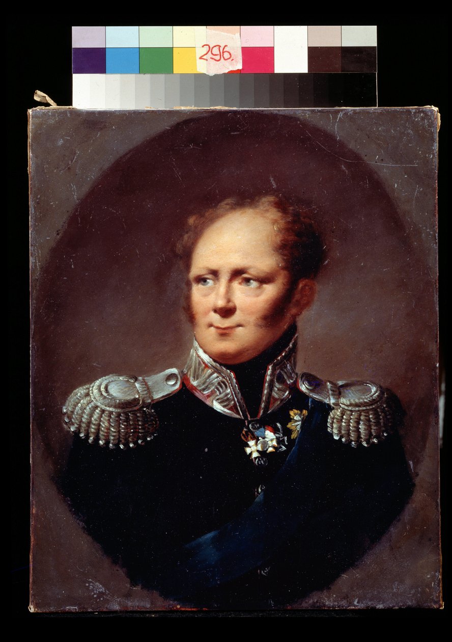 Portræt af kejser Alexander I. Alexander I Pavlovich Romanov (1777-1825), kejser af Rusland. Maleri af Alexander (Alexandre) Molinari (1772-1831). Olie på lærred. Pushkin Museum of Fine Arts, Moskva. af Alexander Molinari