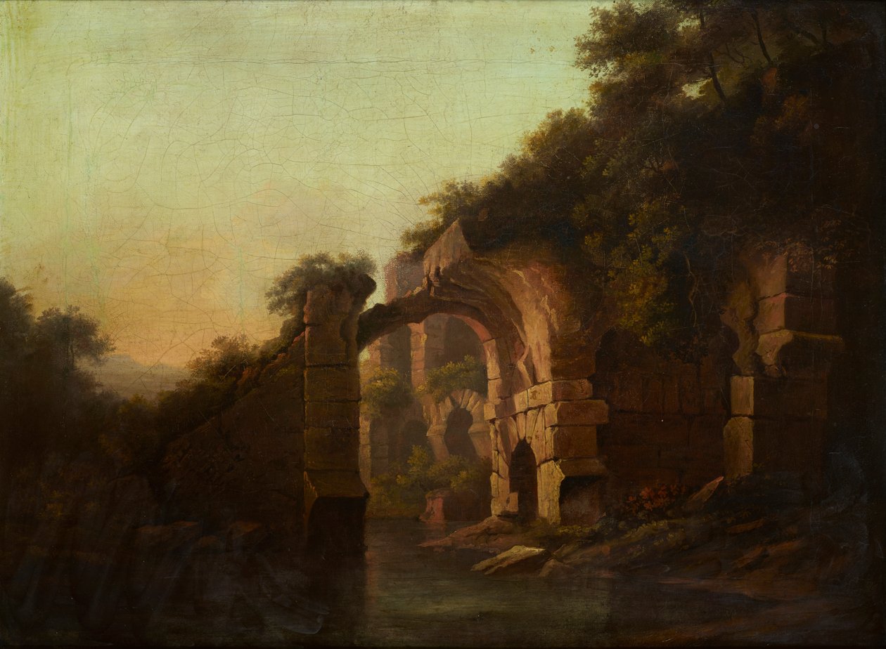 En ødelagt bro over en flod, Italien (olie på lærred) af Alexander Nasmyth