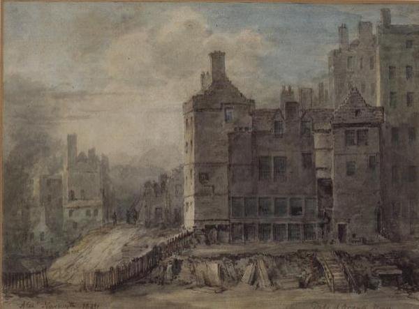 Duke of Argyll House, Edinburgh (akvarel på papir) af Alexander Nasmyth