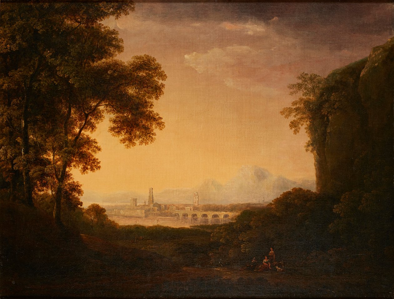 Figurer i et skovklædt italiensk landskab (olie på lærred) af Alexander Nasmyth