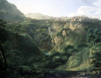 Hadrians villa i Tivoli med Vesta -templet (olie på lærred) af Alexander Nasmyth